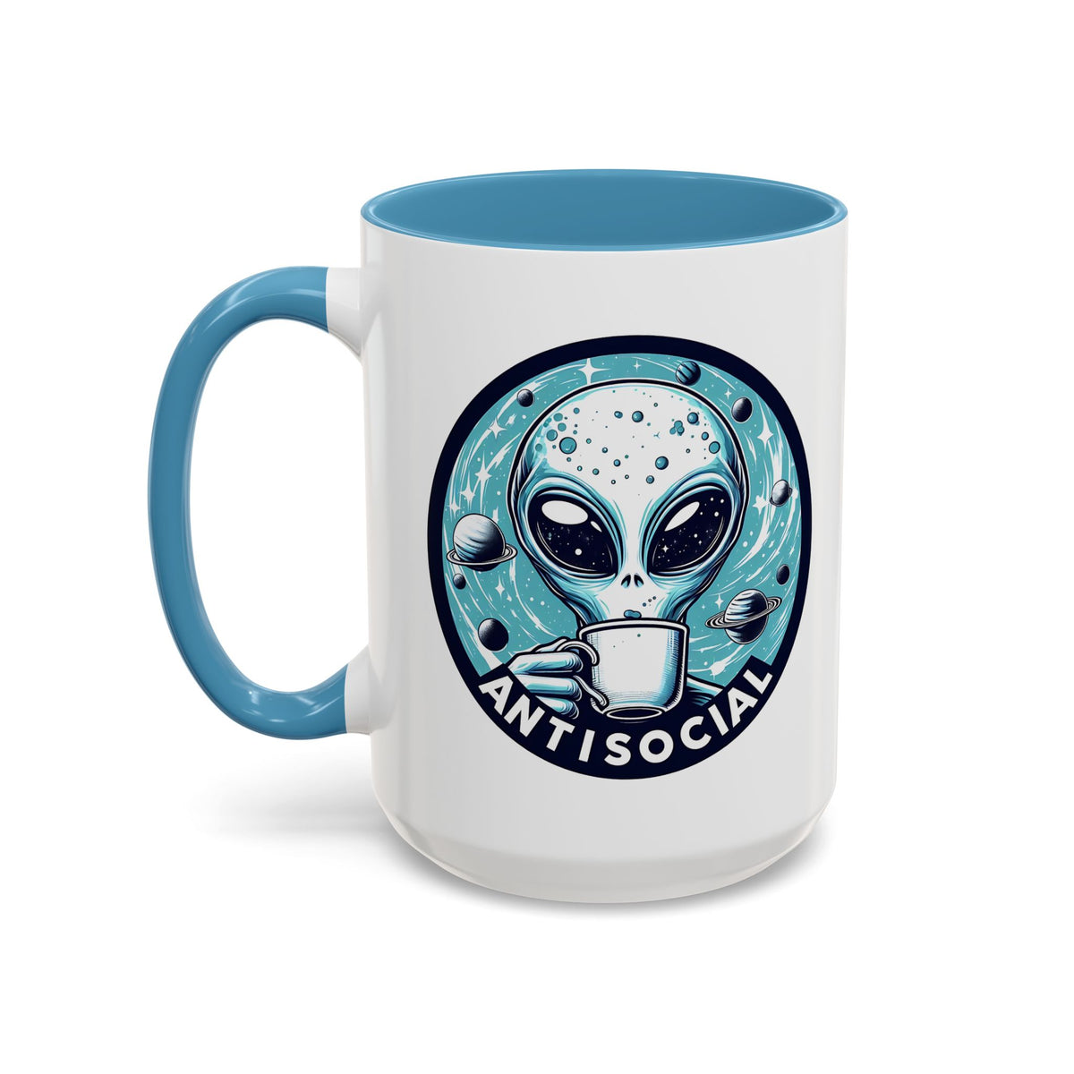 Antisocial Alien Coffee Retro Space Badge Accent Mug | Funny Introvert Gift - Spinsterly Co