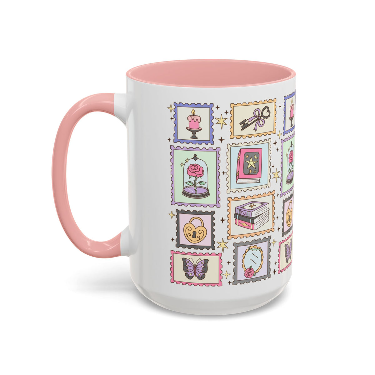 Whimsical Bookish Stamp Collection Coffee Mug | Cottagecore Romantasy Mug - Spinsterly Co