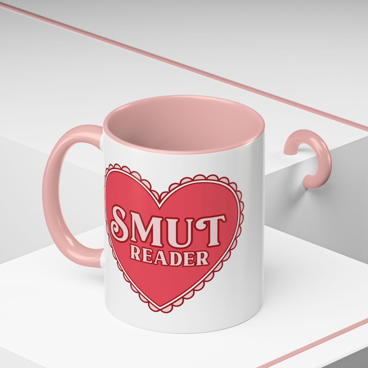 Smut Reader Bold Lace Heart Accent Coffee Mug | Funny Romance Reader Pink Gift - Spinsterly Co