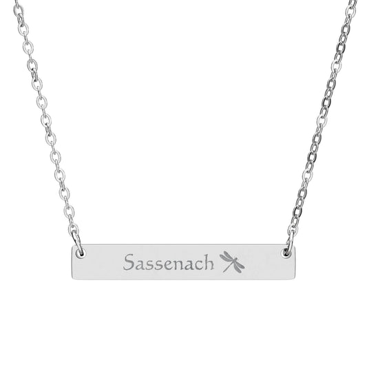 Sassenach Dragonfly Engraved Horizontal Bar Necklace | Scottish Bookish Jewelry Gift - Spinsterly Co