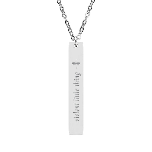 Violent Little Thing Dragon Engraved Vertical Bar Necklace | Dark Romantasy Jewelry Gift - Spinsterly Co