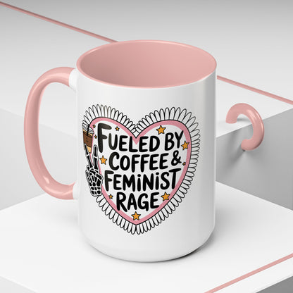 Fueled by Coffee & Feminist Rage Accent Coffee Mug | Funny Feminist Pink Gift - Spinsterly Co