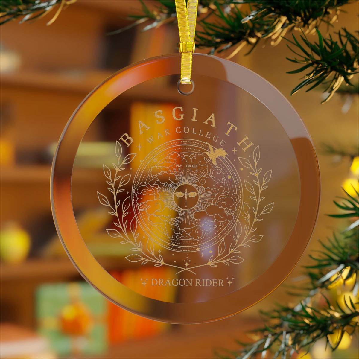 Dragon Rider Crest Glass Ornament — Romantasy Fantasy Book Lover Gift - Spinsterly Co