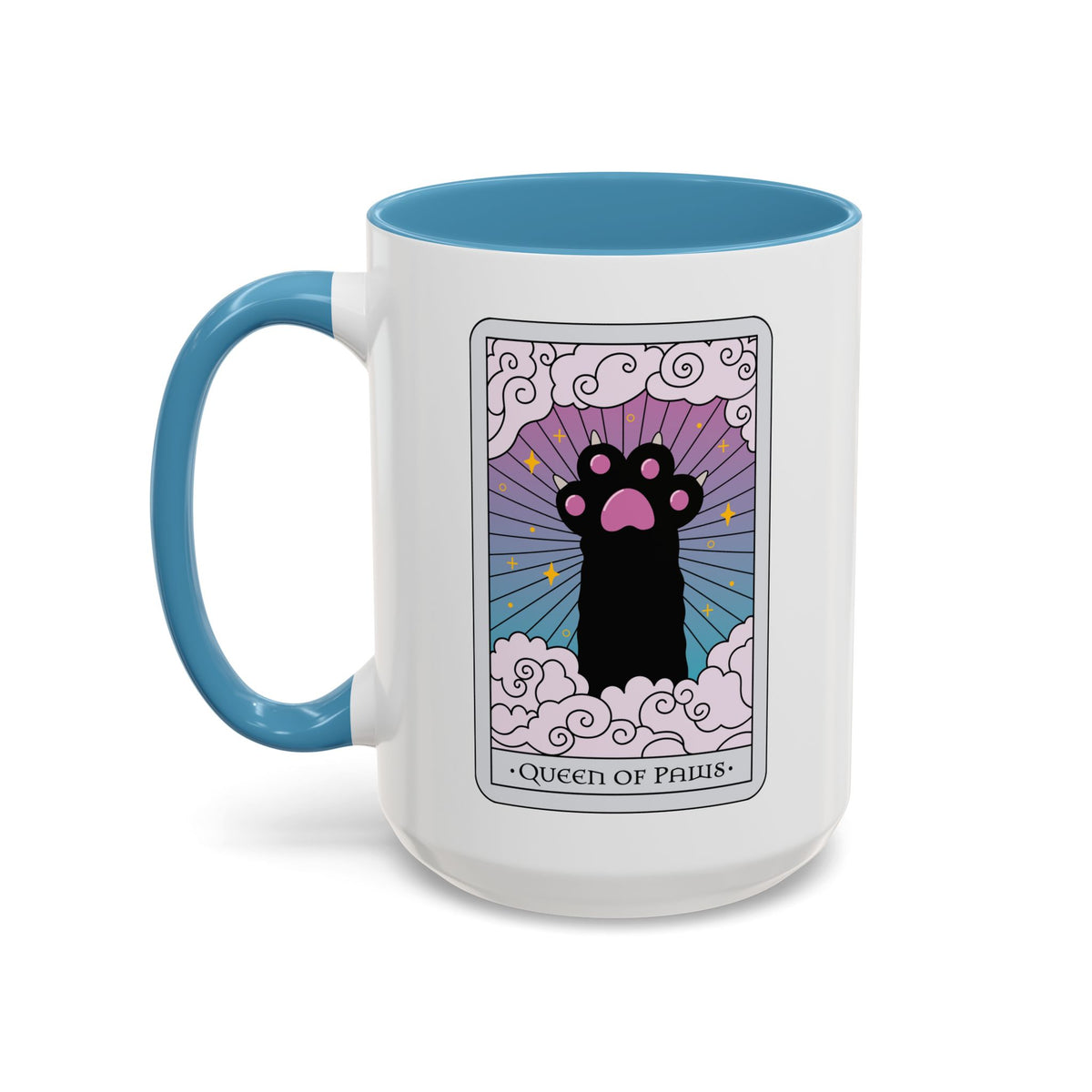 Queen of Paws Accent Coffee Mug | Tarot Cat Mug with Blue Interior - Spinsterly Co