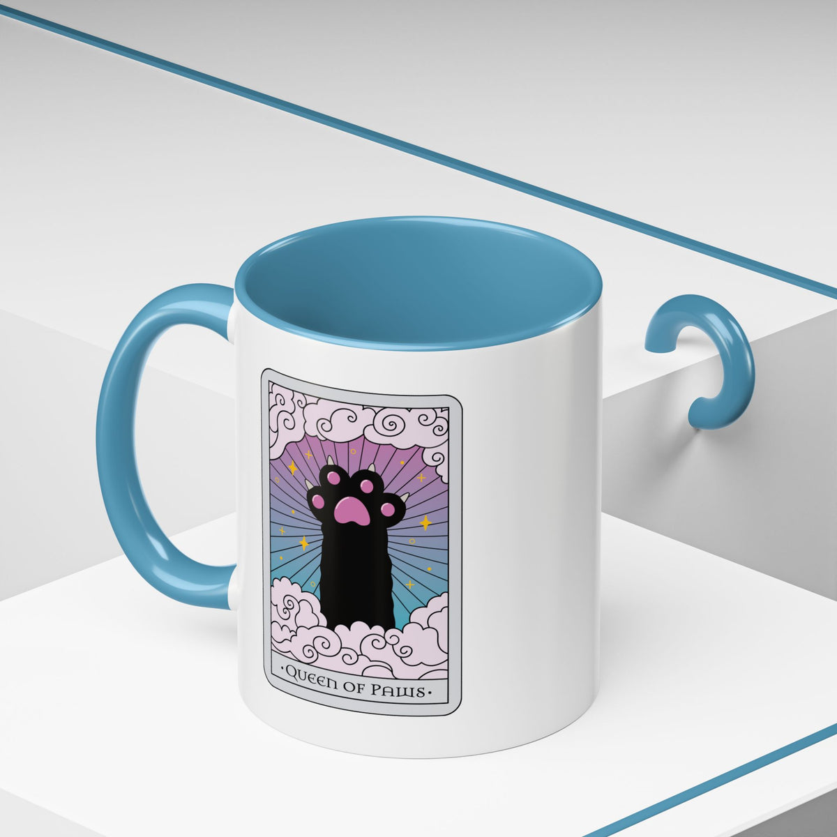 Queen of Paws Accent Coffee Mug | Tarot Cat Mug with Blue Interior - Spinsterly Co