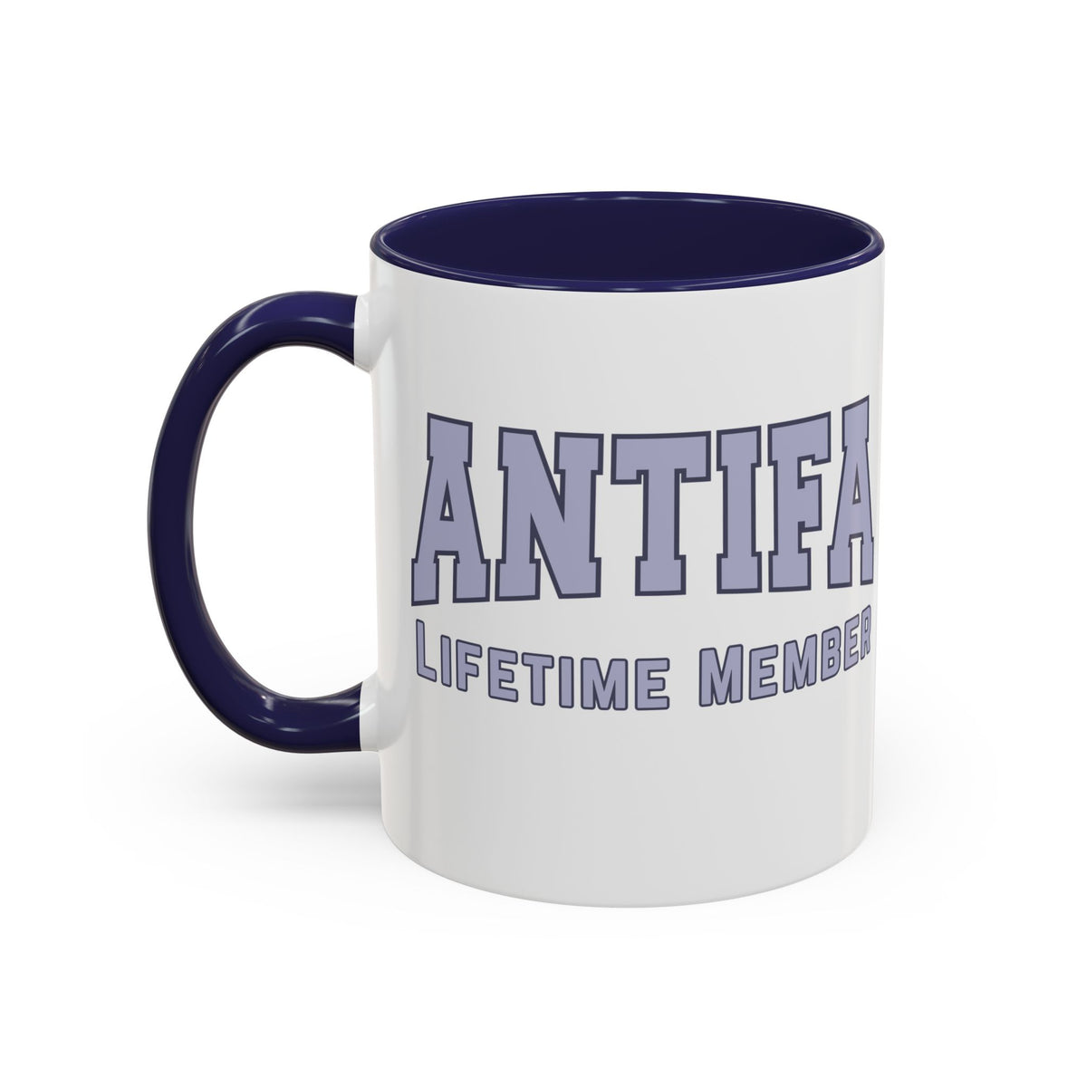 Antifa Lifetime Member Accent Coffee Mug | Anti-Fascist Collegiate Navy Mug - Spinsterly Co