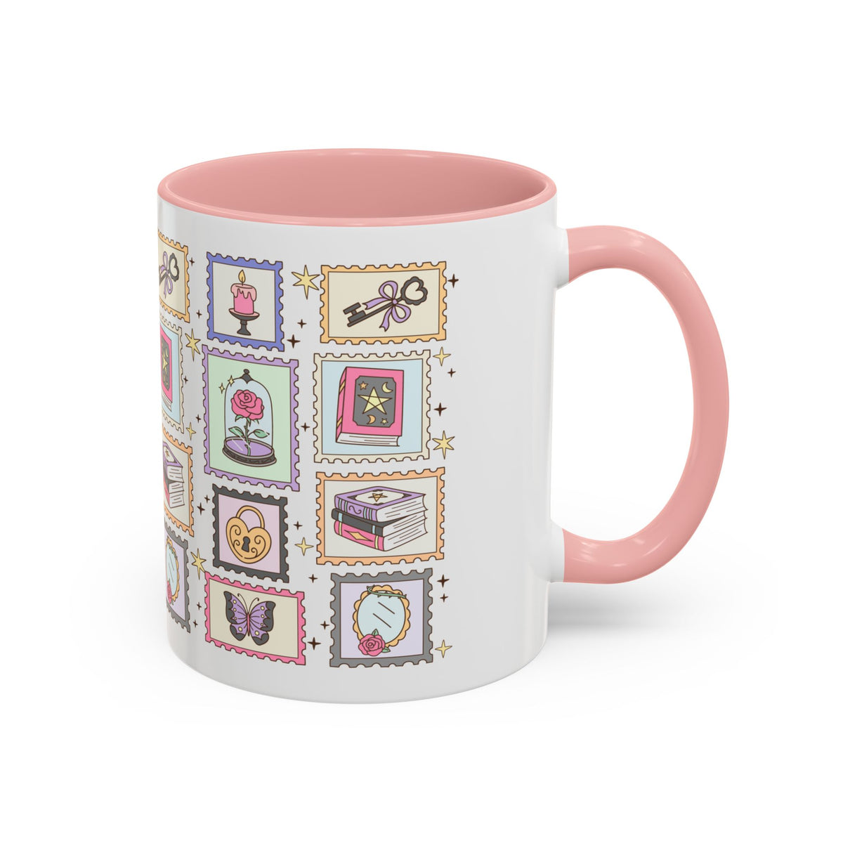 Whimsical Bookish Stamp Collection Coffee Mug | Cottagecore Romantasy Mug - Spinsterly Co