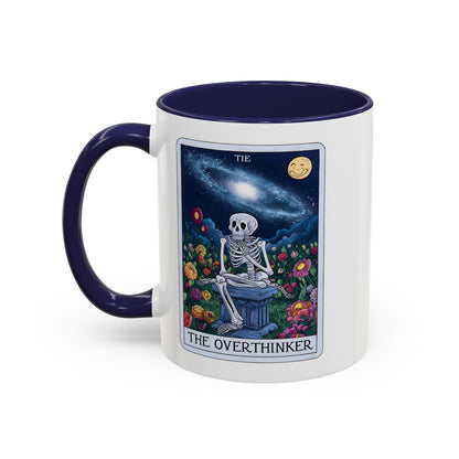 The Overthinker Tarot Card Accent Coffee Mug | Skeleton Floral Dark Academia Navy - Spinsterly Co