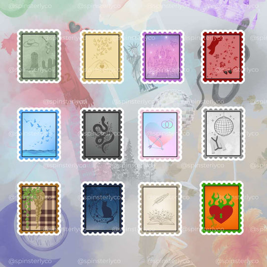 Watercolor Postage Stamp Sticker Pack | 12-Piece Musical Era Collection - Spinsterly Co