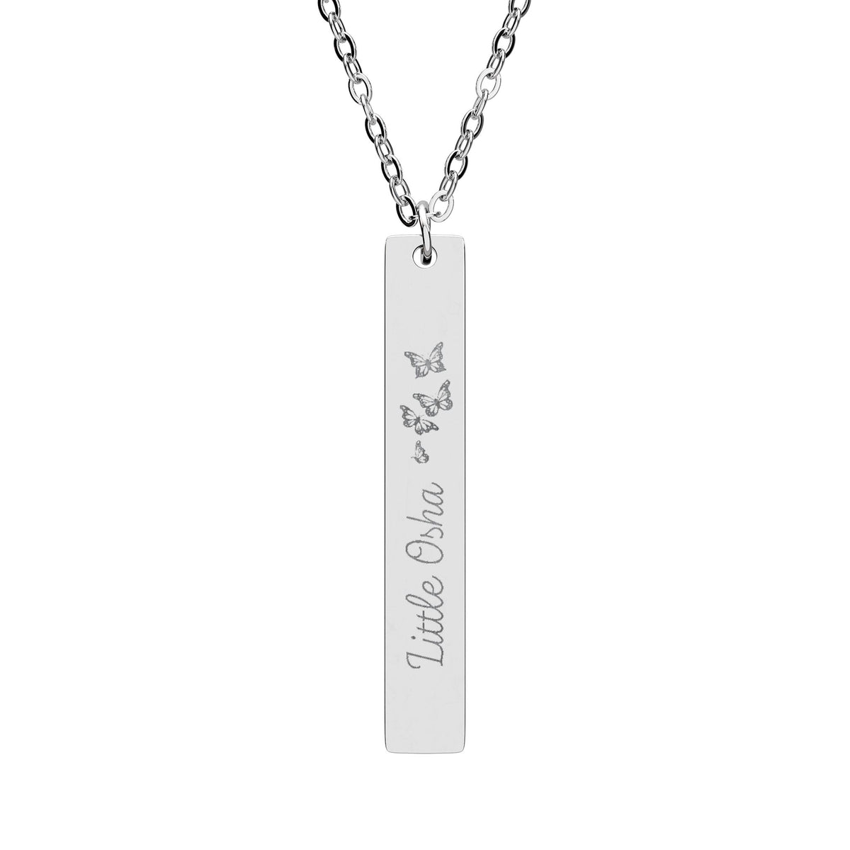 Little Osha Butterfly Engraved Vertical Bar Necklace | Fae Romantasy Jewelry Gift - Spinsterly Co