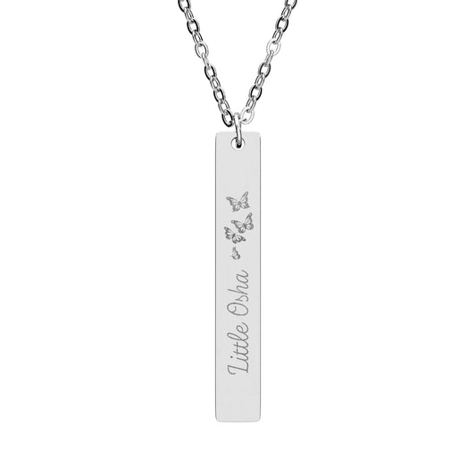 Little Osha Butterfly Engraved Vertical Bar Necklace | Fae Romantasy Jewelry Gift - Spinsterly Co