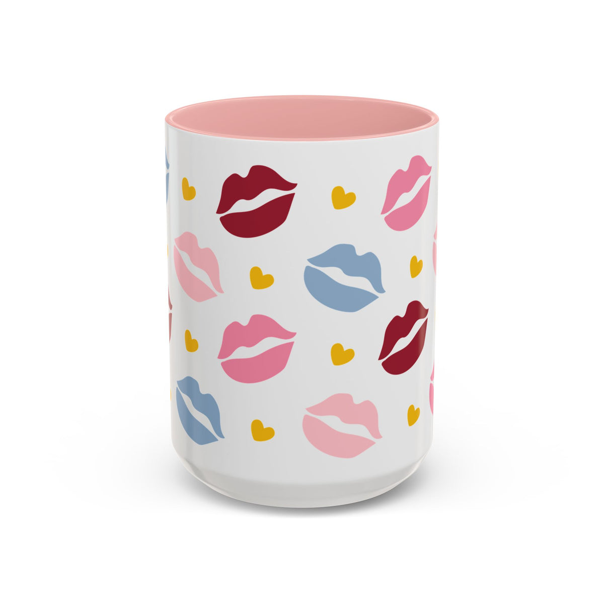 Lips & Hearts Kiss Pattern Accent Coffee Mug | Pink Valentine Romantic Gift - Spinsterly Co