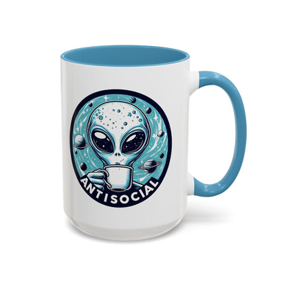 Antisocial Alien Coffee Retro Space Badge Accent Mug | Funny Introvert Gift - Spinsterly Co