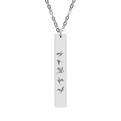 Five Dragons in Flight Engraved Vertical Bar Necklace | Fantasy Dragon Rider Jewelry Gift - Spinsterly Co