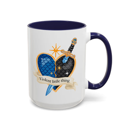 Violent Little Thing Heart & Dagger Crest Accent Coffee Mug | Dark Romantasy Navy Gift - Spinsterly Co