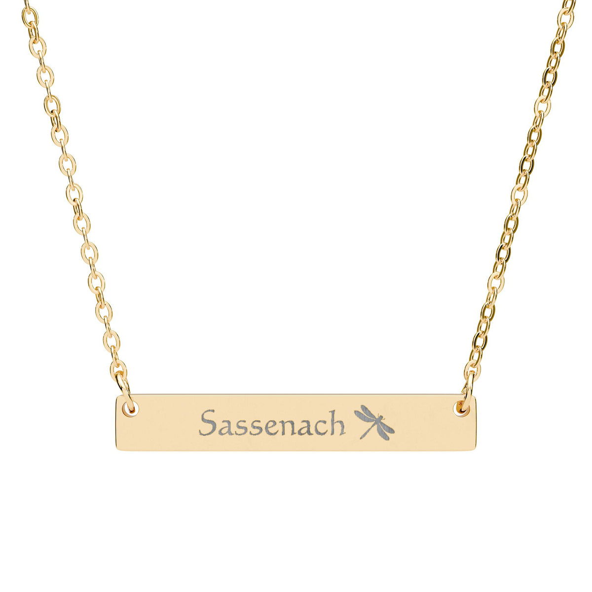 Sassenach Dragonfly Engraved Horizontal Bar Necklace | Scottish Bookish Jewelry Gift - Spinsterly Co