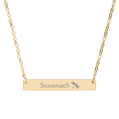 Sassenach Dragonfly Engraved Horizontal Bar Necklace | Scottish Bookish Jewelry Gift - Spinsterly Co