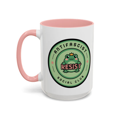 Antifascist Social Club Resist Accent Coffee Mug | Kawaii Frog Political Mug - Spinsterly Co
