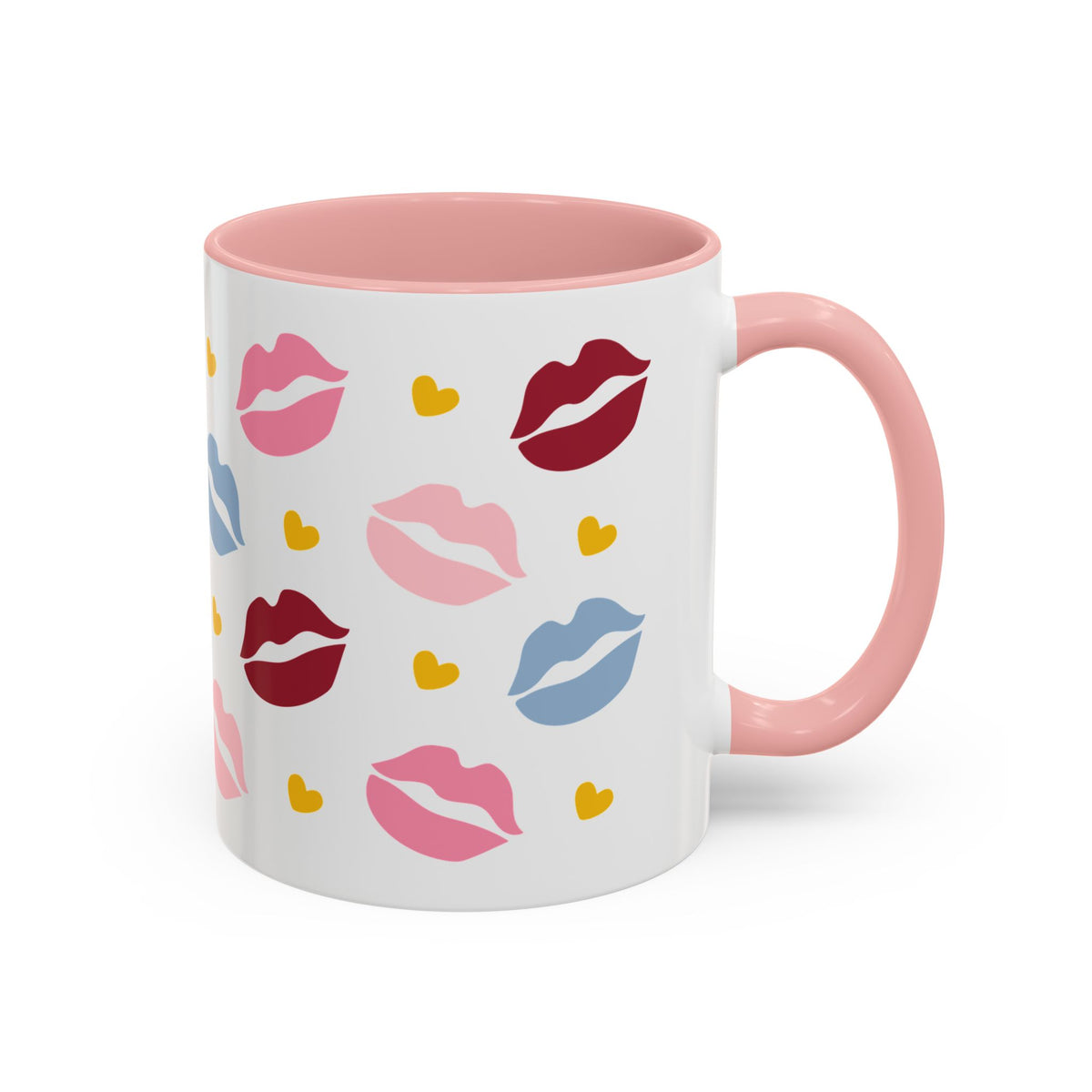 Lips & Hearts Kiss Pattern Accent Coffee Mug | Pink Valentine Romantic Gift - Spinsterly Co