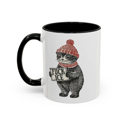 Cat in Beanie F*ck Ice Accent Coffee Mug | Sarcastic Cat Protest Mug - Spinsterly Co