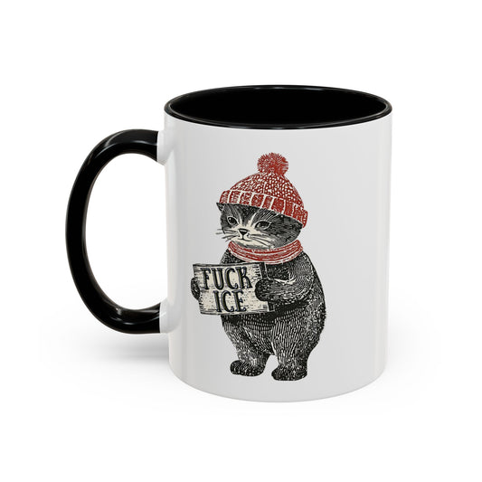 Cat in Beanie F*ck Ice Accent Coffee Mug | Sarcastic Cat Protest Mug - Spinsterly Co