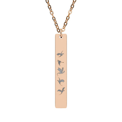Five Dragons in Flight Engraved Vertical Bar Necklace | Fantasy Dragon Rider Jewelry Gift - Spinsterly Co