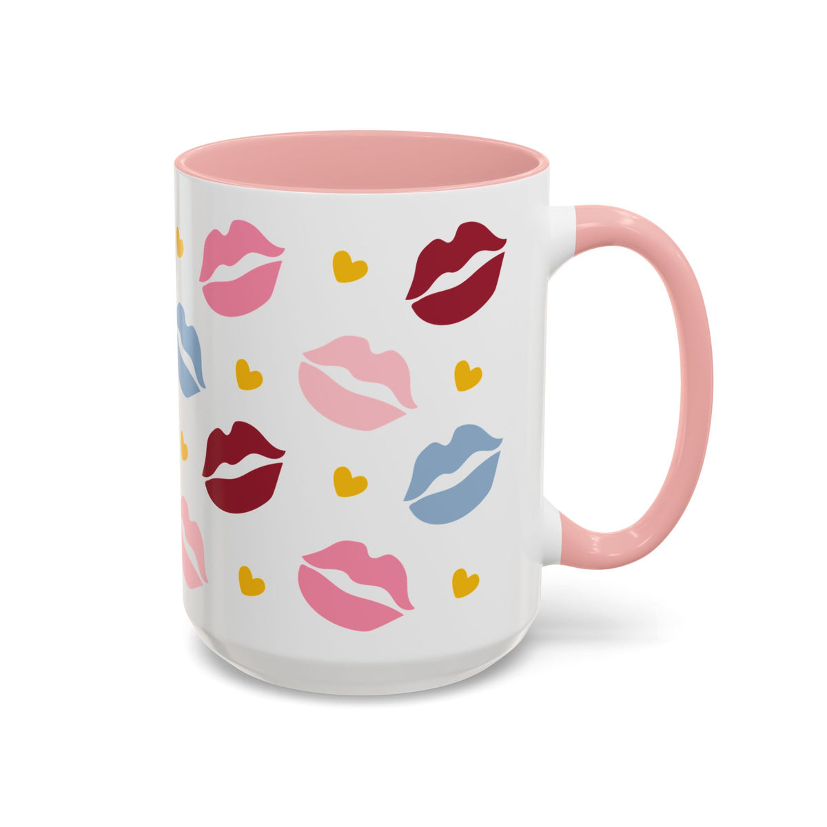 Lips & Hearts Kiss Pattern Accent Coffee Mug | Pink Valentine Romantic Gift - Spinsterly Co
