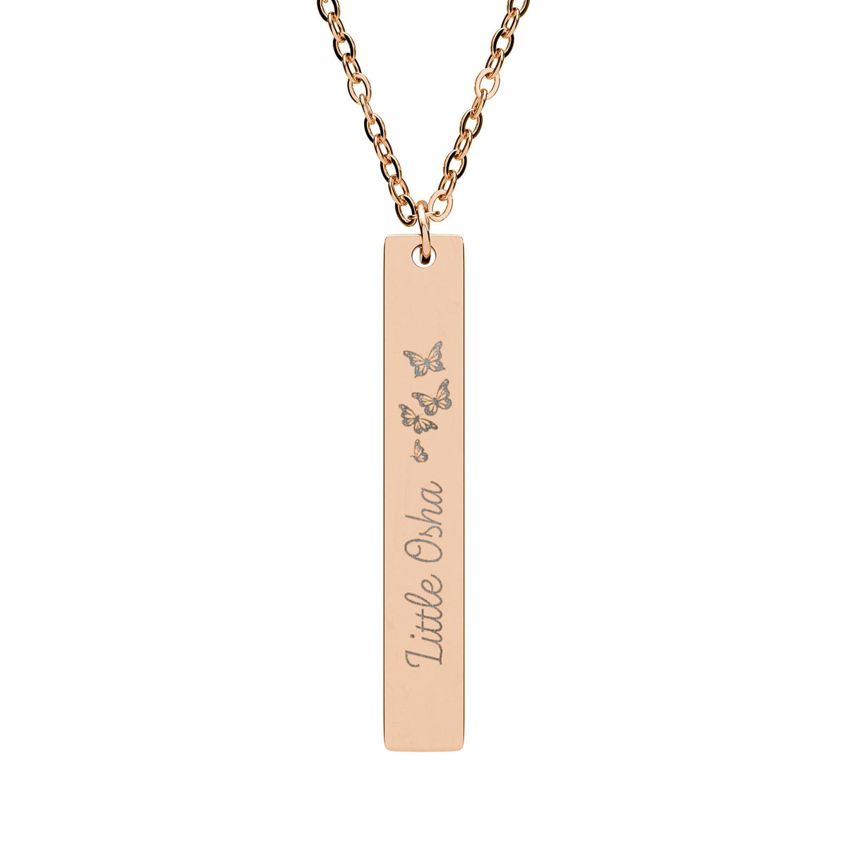 Little Osha Butterfly Engraved Vertical Bar Necklace | Fae Romantasy Jewelry Gift - Spinsterly Co