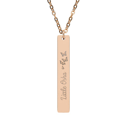 Little Osha Butterfly Engraved Vertical Bar Necklace | Fae Romantasy Jewelry Gift - Spinsterly Co