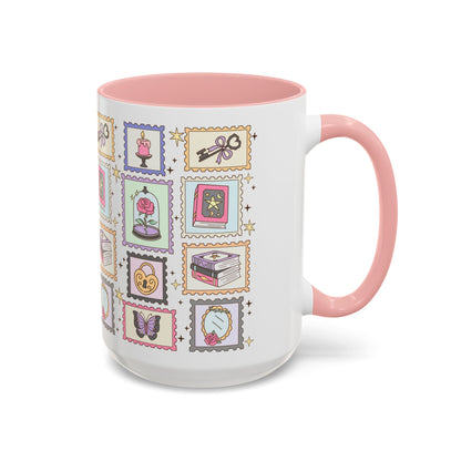 Whimsical Bookish Stamp Collection Coffee Mug | Cottagecore Romantasy Mug - Spinsterly Co