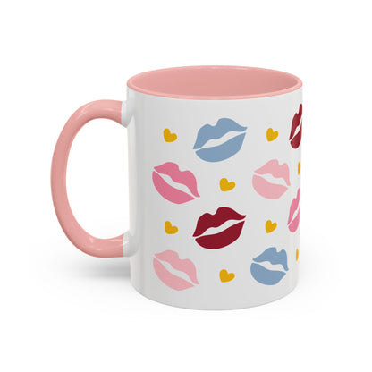 Lips & Hearts Kiss Pattern Accent Coffee Mug | Pink Valentine Romantic Gift - Spinsterly Co