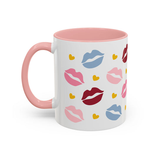 Lips & Hearts Kiss Pattern Accent Coffee Mug | Pink Valentine Romantic Gift - Spinsterly Co