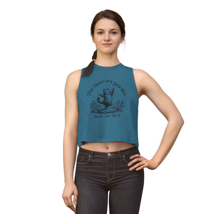 The Horrors Persist But So Do I Crop Top | Funny Cat Graphic Women's Cropped Tank | S–2XL - Spinsterly Co