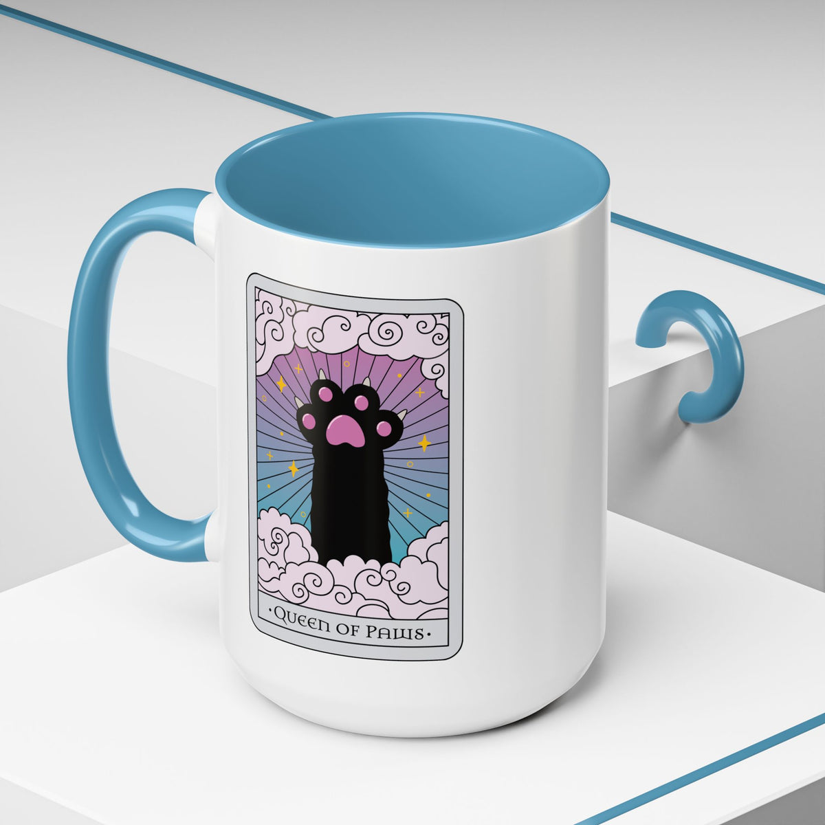 Queen of Paws Accent Coffee Mug | Tarot Cat Mug with Blue Interior - Spinsterly Co