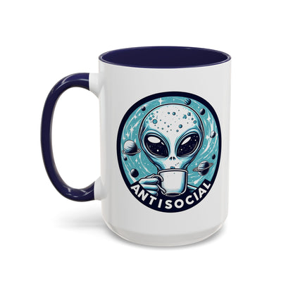 Antisocial Alien Coffee Retro Space Badge Accent Mug | Funny Introvert Gift - Spinsterly Co