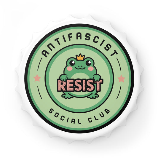 Antifascist Social Club Resist Bottle Opener | Kawaii Frog Political Bar Tool - Spinsterly Co
