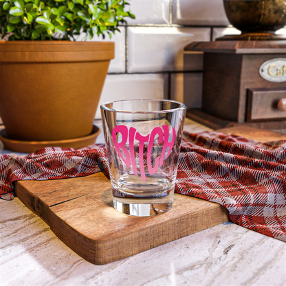 Pink Heart Bitch Script Shot Glass | 1.5oz Clear Glass Barware - Spinsterly Co