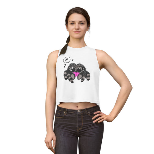 Cute Spider Crop Top | Jumping Spider "Hi" Graphic Women's Cropped Tank - Spinsterly Co