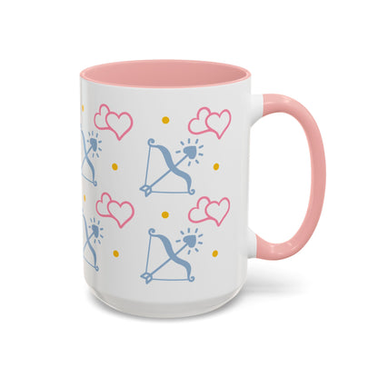 Sagittarius Bow & Arrow Heart Pattern Accent Coffee Mug | Pink Zodiac Gift - Spinsterly Co