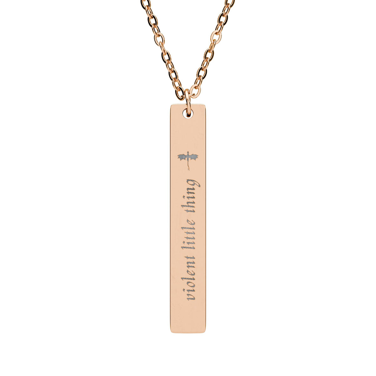 Violent Little Thing Dragon Engraved Vertical Bar Necklace | Dark Romantasy Jewelry Gift - Spinsterly Co