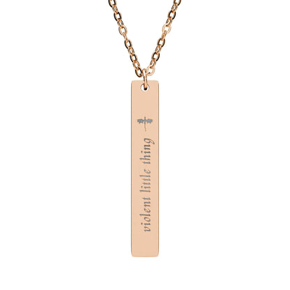 Violent Little Thing Dragon Engraved Vertical Bar Necklace | Dark Romantasy Jewelry Gift - Spinsterly Co