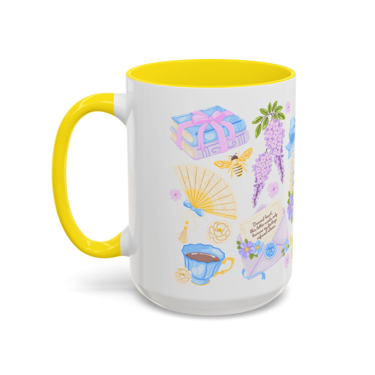 Darling Keep Blooming Regency Tea Party Accent Coffee Mug | Yellow Wisteria Floral - Spinsterly Co