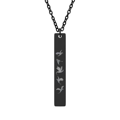 Five Dragons in Flight Engraved Vertical Bar Necklace | Fantasy Dragon Rider Jewelry Gift - Spinsterly Co