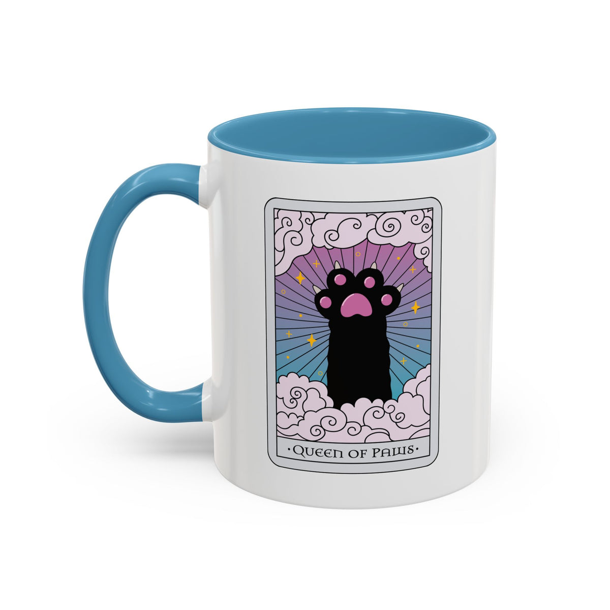 Queen of Paws Accent Coffee Mug | Tarot Cat Mug with Blue Interior - Spinsterly Co