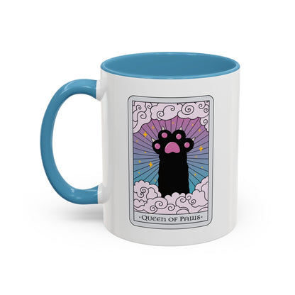 Queen of Paws Accent Coffee Mug | Tarot Cat Mug with Blue Interior - Spinsterly Co