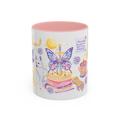 She Is Moonlight Fae Romantasy Collage Accent Coffee Mug | Bookish Wolf Crown Gift - Spinsterly Co
