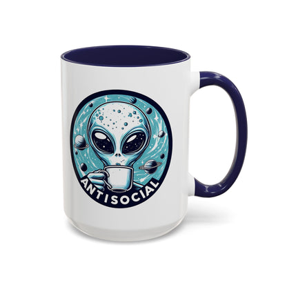 Antisocial Alien Coffee Retro Space Badge Accent Mug | Funny Introvert Gift - Spinsterly Co