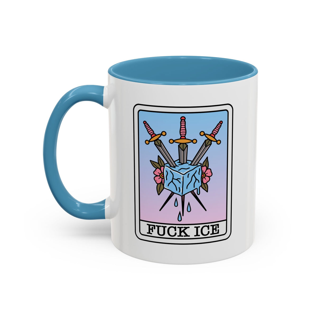 F*ck Ice Accent Coffee Mug | Tarot Swords & Ice Cube Design - Spinsterly Co
