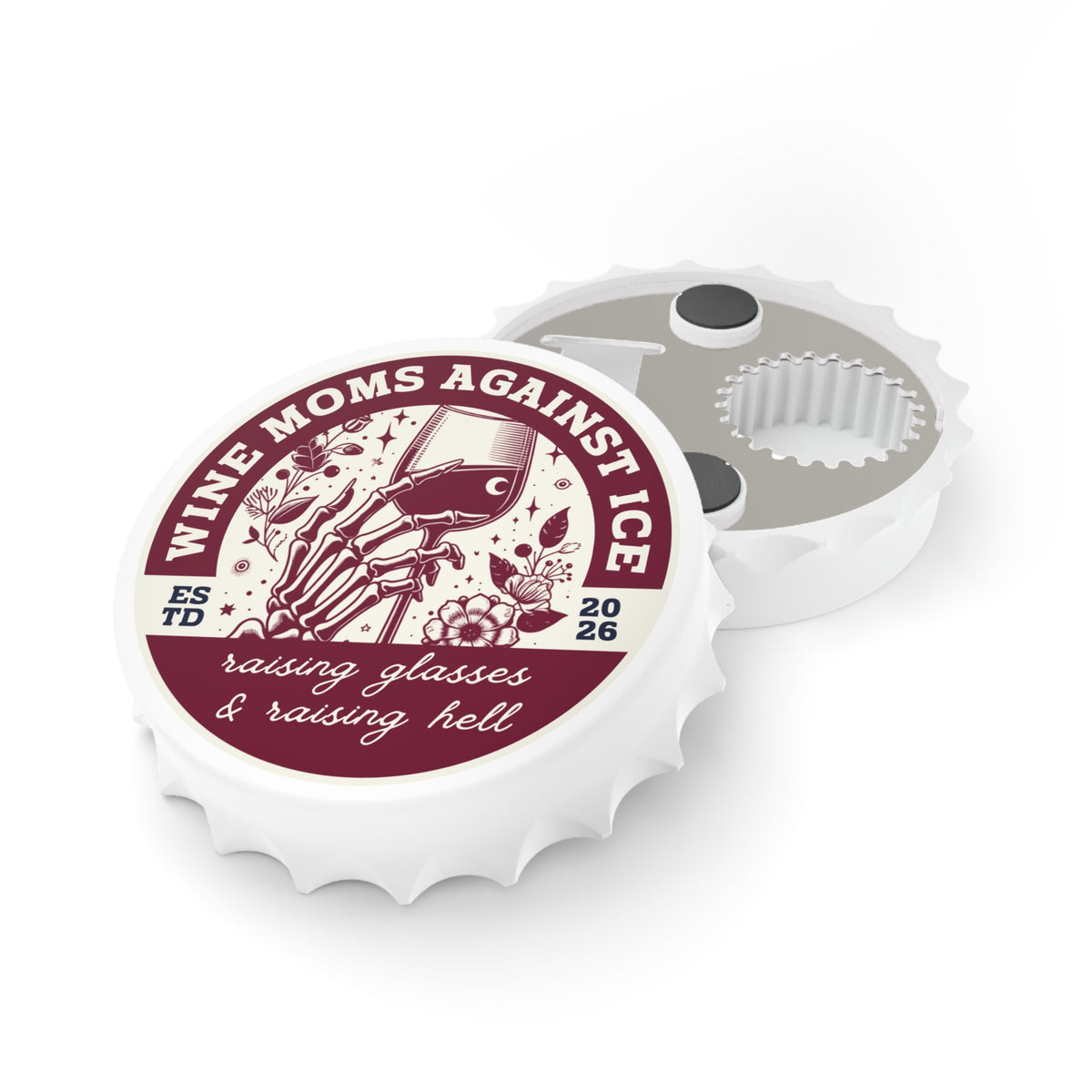 Wine Moms Against Ice Bottle Opener | Skeleton Hand Wine Glass Design - Spinsterly Co