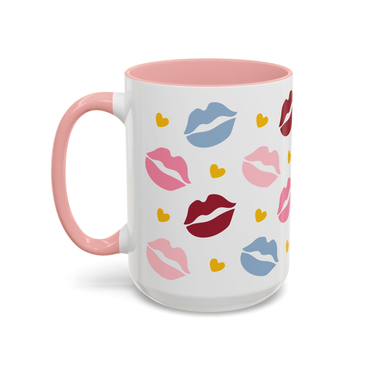 Lips & Hearts Kiss Pattern Accent Coffee Mug | Pink Valentine Romantic Gift - Spinsterly Co